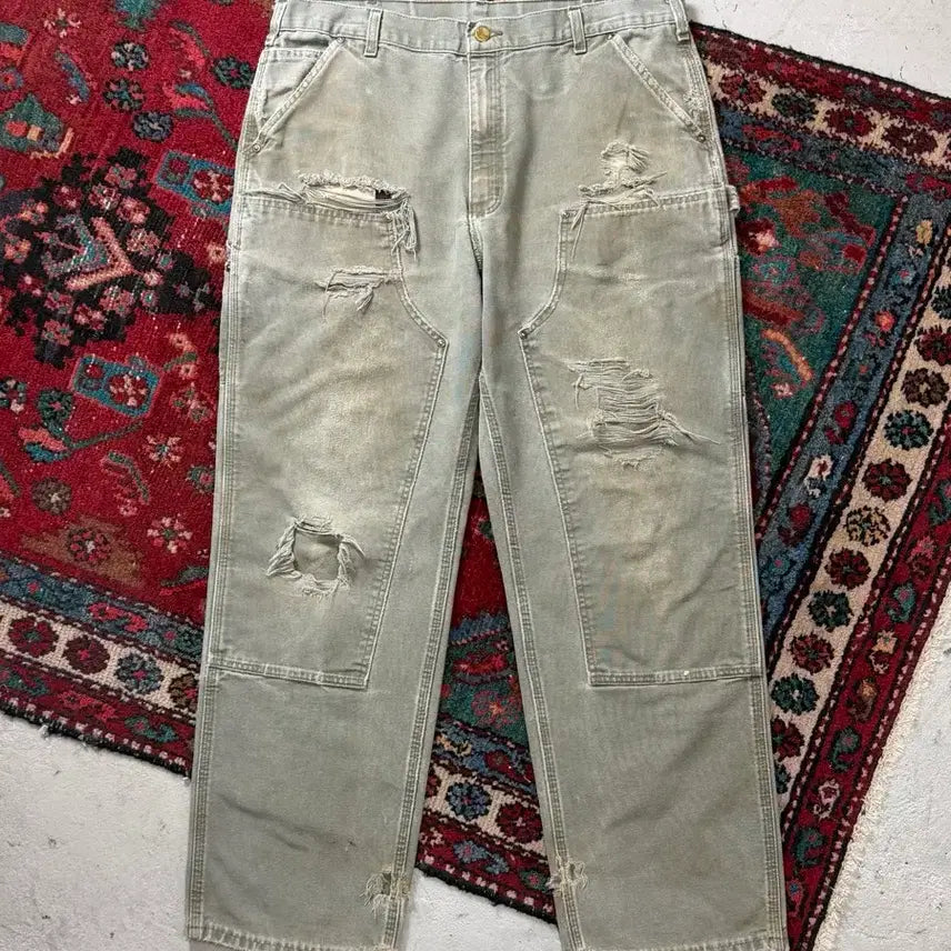 [BUNJANG] Carhartt B136 MOS Double Knee Pants Size 38x32 / [38] OG 칼하트 B136 더블니 팬츠 칼하트 MOS 모스그린