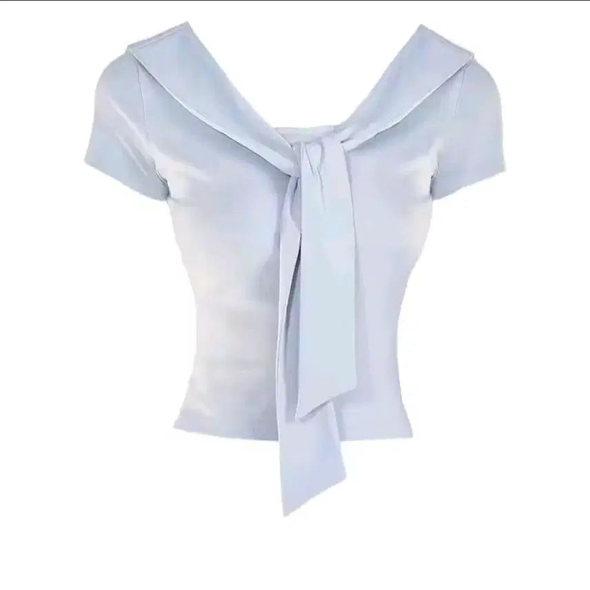 [BUNJANG] Ribbon Tie Short Sleeve T-Shirt / 리본 타이 티셔츠