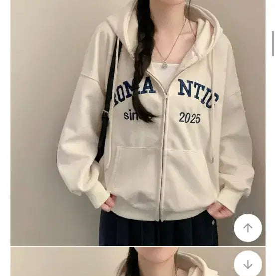 [BUNJANG] Avely Embroidered Hoodie Zip-Up Cream / 에이블리 로맨틱 자수 후드 집업 크림