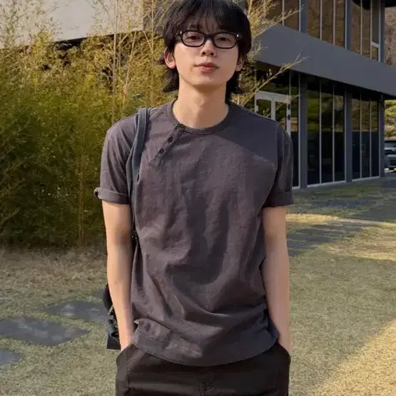 [BUNJANG] Miseki Seoulman Henly Neck T-Shirt Charcoal / 미세키서울맨 헨리넥 반팔 차콜 3