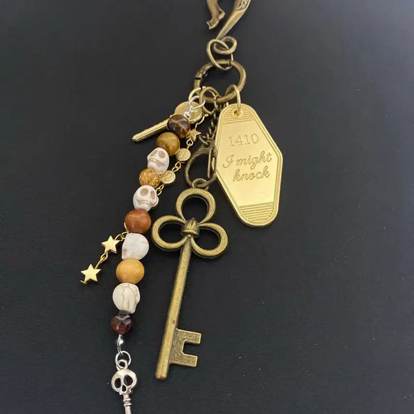 [BUNJANG] Retro Key Tag Keychain with Bee Strap and Key Charm / 레트로 키태그 키링