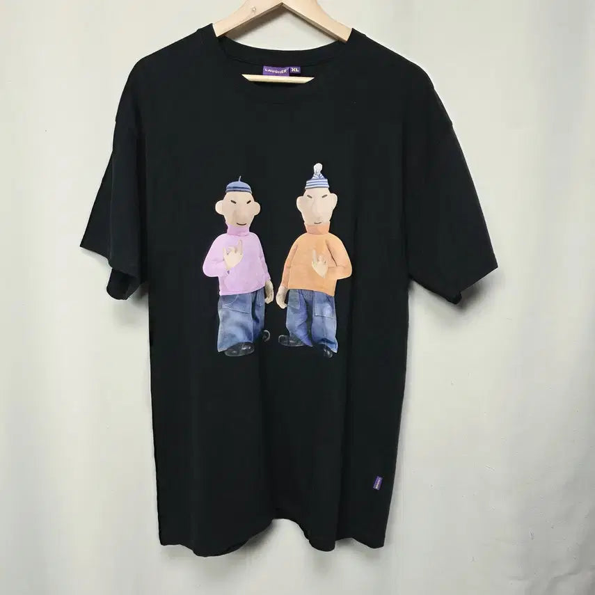 [BUNJANG] LAUGHER Men's Oversized Character Printing T-Shirt Black XL / [LAUGHER] 남성 오버핏 케릭터 프린팅 반팔티 블랙 XL