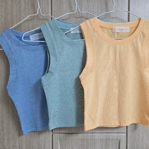 [BUNJANG] Women's Crop Tank Top 3-Piece Set (Blue, Mint, Yellow) / 여성 크롭 나시 3종 세트 (블루, 민트, 옐로우) 새상품