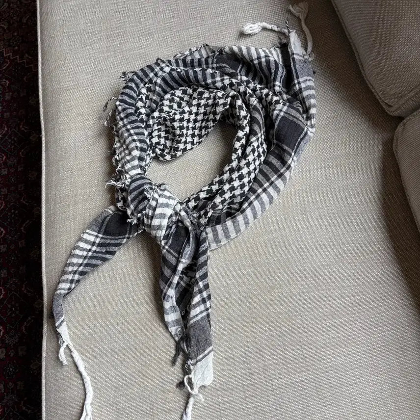 [BUNJANG] Vintage Ethnic Houndstooth Check Cotton Scarf / [빈티지] 에스닉 하운드투스 체크 코튼 스카프 (상태 최상)