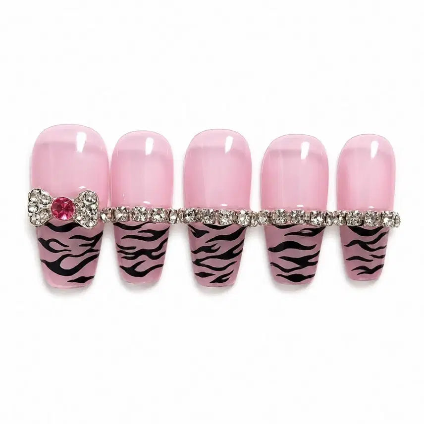 [BUNJANG] Pink Zebra Handmade Nail Tips / 핑크지브라 네일팁
