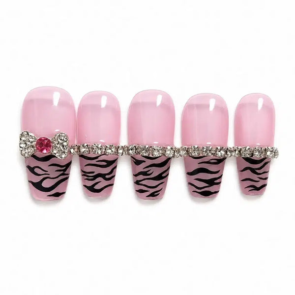 [BUNJANG] Pink Zebra Handmade Nail Tips / 핑크지브라 네일팁