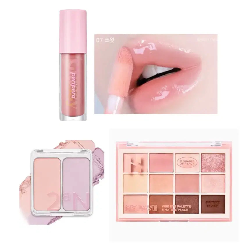 [BUNJANG] Peripera Ink Glasting Lip Gloss So What + 2aN Dual Cheek Love Poem / Holika Holika Eyeshadow Palette Mature Peach / 단종) 페리페라 쏘왓 +투에이엔 듀얼치크 / 홀리카 섀도우 머추어피치