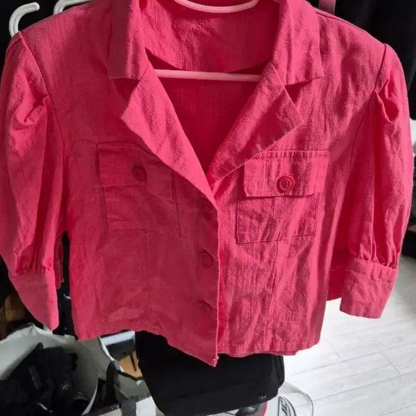 [BUNJANG] Pink Cropped Jacket / 핑크색 반팔 크롭 자켓
