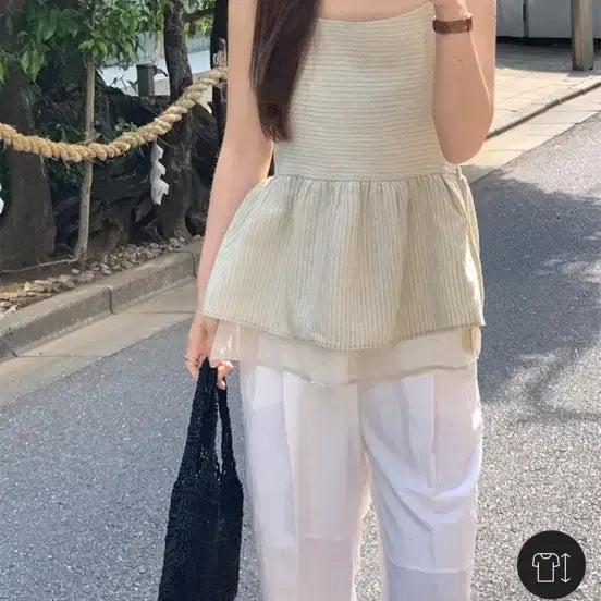 [BUNJANG] Meriround Layered Shirring Blouse Mint / 메리어라운드 레이어드 나시 셔링 블라우스 민트