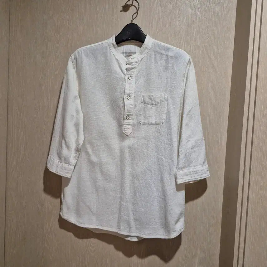 [BUNJANG] Custom mellow Men's Henry Neck 7/10 Sleeve Shirt White Size 100 / 커스텀멜로우 남자 헨리넥 7부 소매 셔츠 흰색사이즈100