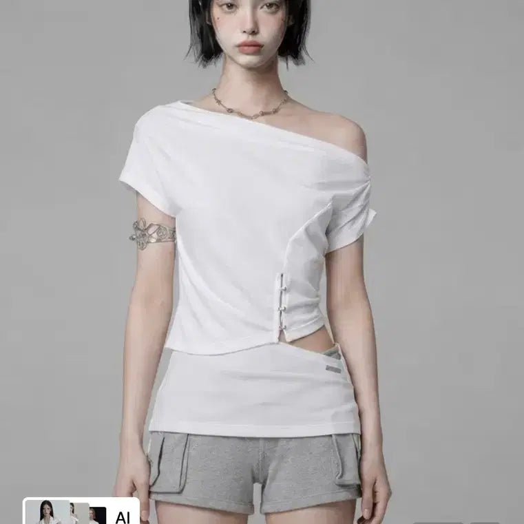 [BUNJANG] ATSOOME Cutout One-Shoulder Off-Shoulder Top / 택ㅇ)에트오소메 컷아웃 원숄더 오프숄더