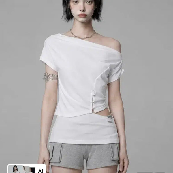 [BUNJANG] ATSOOME Cutout One-Shoulder Off-Shoulder Top / 택ㅇ)에트오소메 컷아웃 원숄더 오프숄더