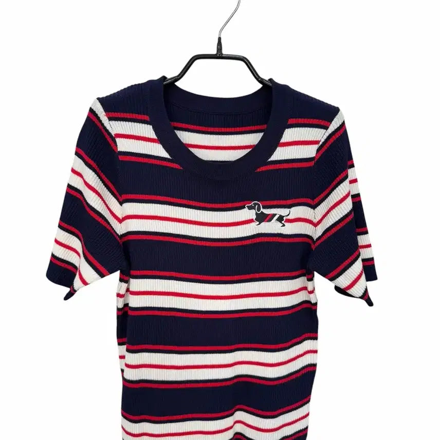 [BUNJANG] Women's Striped Ribbed Short Sleeve Knit Top / 여성S/ 럭셔리 스트라이프 골지 반팔 니트