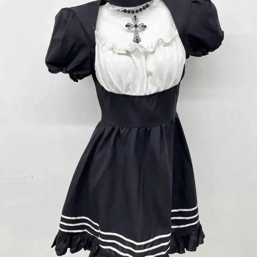 [BUNJANG] Vintage Gothic Ji-rae-gye Maid Choker Dress / 빈티지 고딕 지뢰계 메이드 초커 원피스