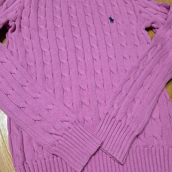 [BUNJANG] Polo Ralph Lauren Women's Pink Cable Knit Sweater / 폴로 랄프로렌 여성 정품 핑크 케이블 니트