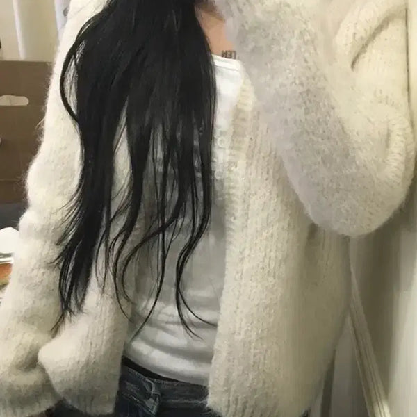 [BUNJANG] Any One More Fleet Round Button Cardigan Ivory / 에이블리 애니원모어 플릿 라운드 버튼 가디건 아이보리