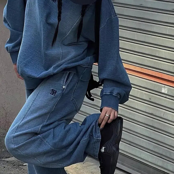 [BUNJANG] Trimming Bird Denim Sweat Set-Up / 트리밍버드 데님 스웻 셋업