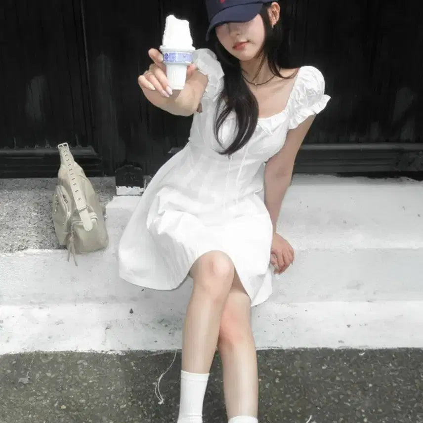 [BUNJANG] Maeon Frill Mini Dress Ivory / (미개봉) 프릴 미니원피스 아이보리