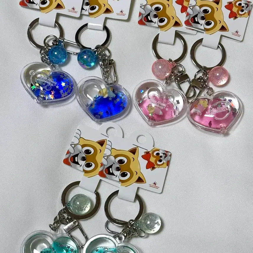 [BUNJANG] Lotte World Rothy Roly Heart Water Keychain Set / [새상품] 롯데월드 로티로리 하트워터키링 6종 일괄