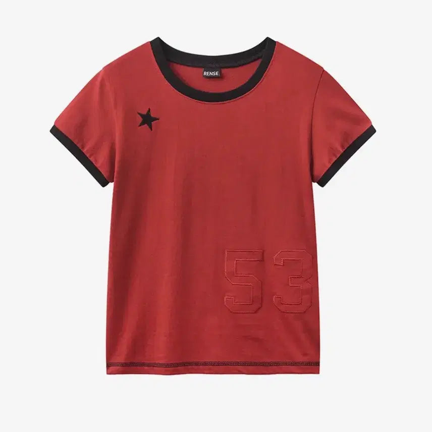 [BUNJANG] Lense Ringer Tee Star Patch Slim Fit Red / 렌세 링거티Star Patch Slim Fit Ringer Tee Red