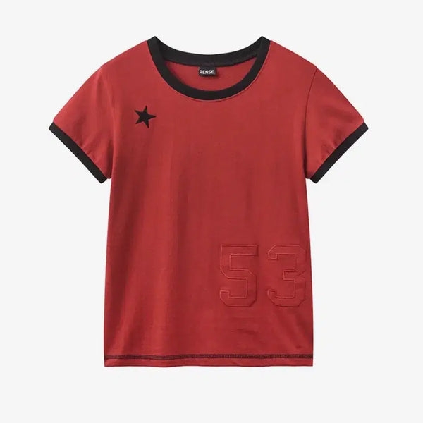 [BUNJANG] Lense Ringer Tee Star Patch Slim Fit Red / 렌세 링거티Star Patch Slim Fit Ringer Tee Red