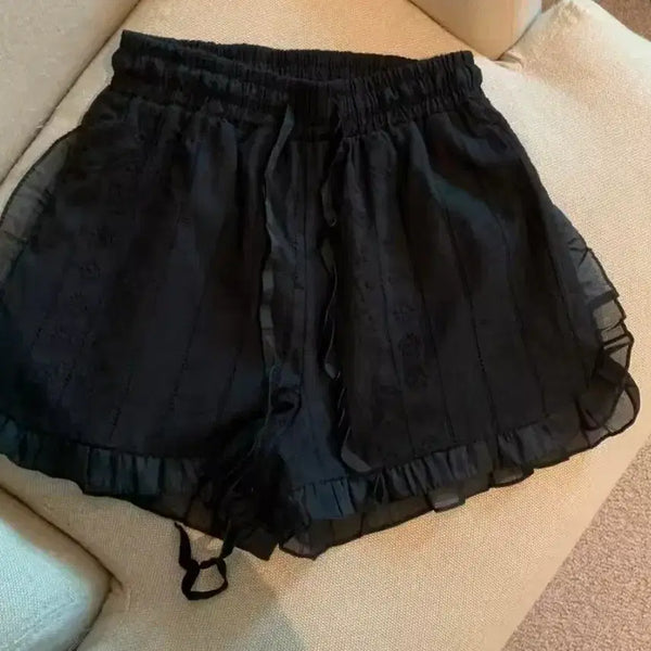 [BUNJANG] Black Chiffon Shirring Shorts / 블랙 시폰 셔링 반바지