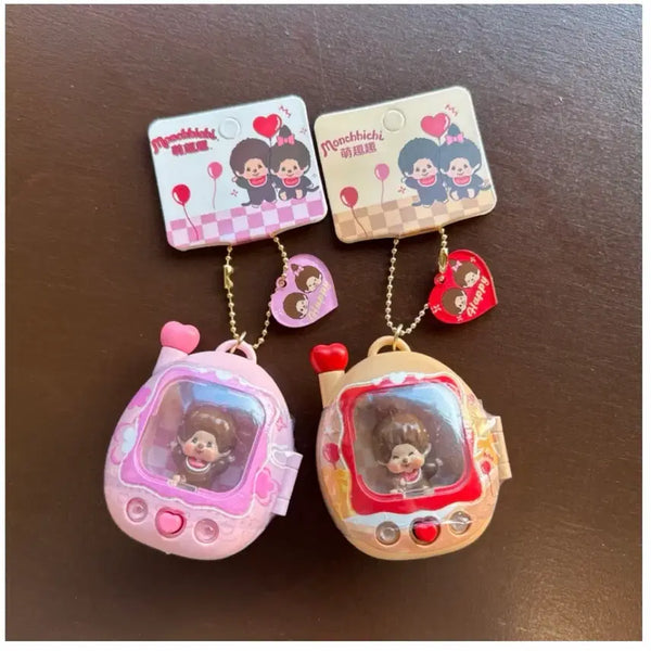 [BUNJANG] Monchhichi Tamagotchi Keychain Pink Brown / [새상품] 몬치치 다마고치 키링 핑크 브라운