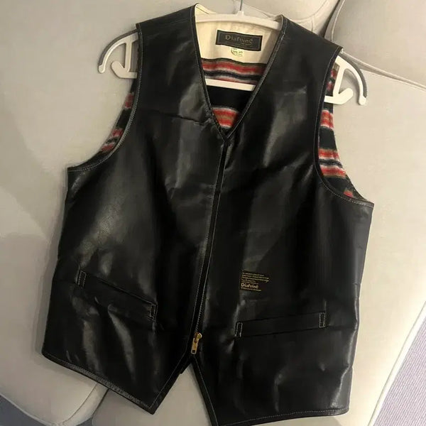 [BUNJANG] Diaphanous Leather Gilet Vest Black / 디아프바인 레더질렛(36) 가죽 베스트 조끼 블랙