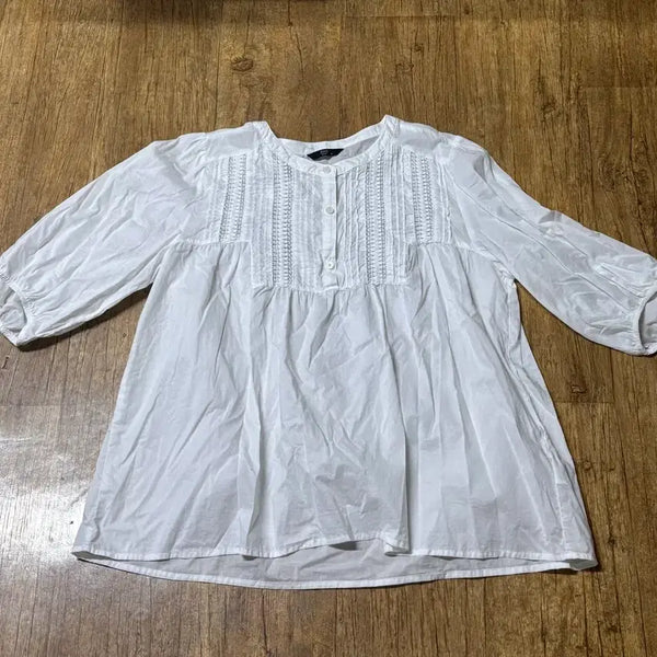 [BUNJANG] Embroidery Cotton Blouse - Oversized (77-88) / 여자옷 남방 흰색블라우스 아사면 빅사이즈 77-88사이즈 자수티셔츠