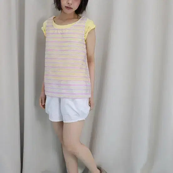 [BUNJANG] muwm Sheer Sherbet Top (Yellow/Pink) / muwm 무음 쉬어 셔벗 탑 (옐로우 핑크)