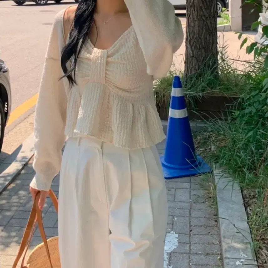 [BUNJANG] Ob.dune Shell Ribbon Sleeveless Bustier / [새상품] 오브던 쉘 리본 나시 슬리브리스 뷔스티에