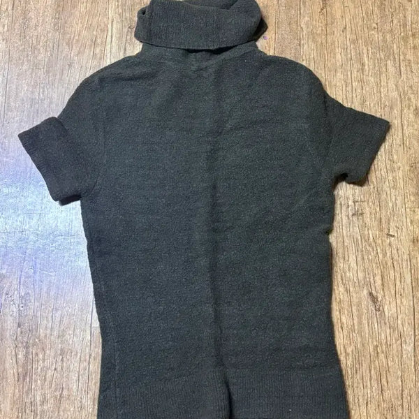 [BUNJANG] Gray Mock Neck Slim Fit Short Sleeve Knit Top / 그레이색상 반목폴라 터틀넥 하프넥 슬림핏 반팔 니트 여자옷 빈티지옷