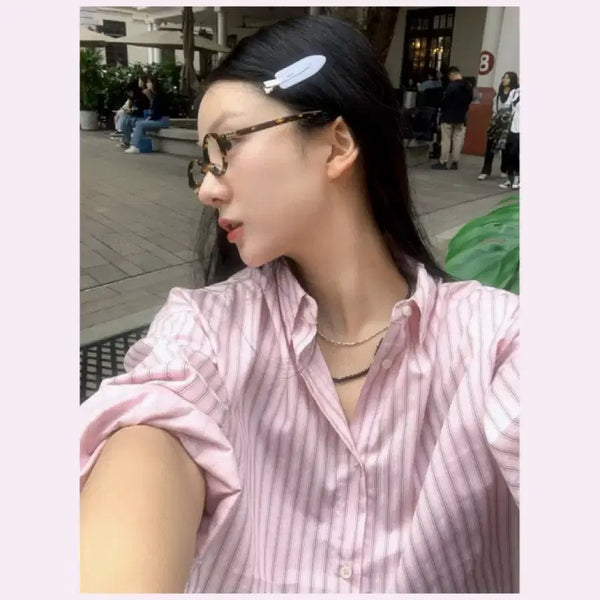 [BUNJANG] Ueini Noah Stripe Shirt Pink / 유이니 노아 스트라이프 셔츠 Noah stripe shirts 핑크