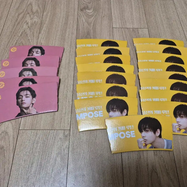 [BUNJANG] BTS V x Compose Coffee Yellow Pink Cup Holder Bundle Set / 컵홀더 21개)방탄소년단 방탄 뷔 콜라보 컴포즈 노랑 핑크 양도 판매