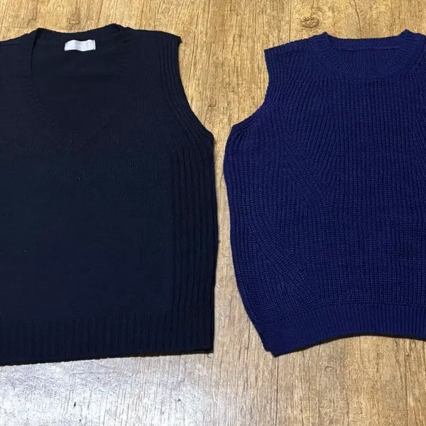 [BUNJANG] Bundle Set Knit Vest (Black, Navy) / 2벌 일괄판매) 니트 조끼 검정 네이비 스웨터 레이어드 봄가을겨울