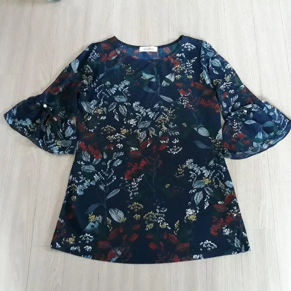 [BUNJANG] Ziodeo Flower 3/4 Sleeve Blouse (New) / (미사용품) 인견 블라우스 플라워 칠부