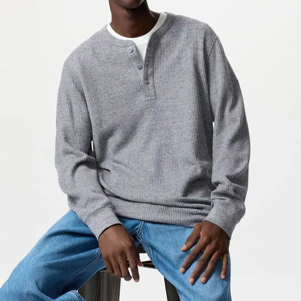 [BUNJANG] Uniqlo Waffle Henley Long Sleeve T-Shirt XL / 유니클로 와플 헨리넥 긴팔티 그레이 XL