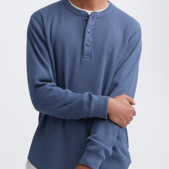 [BUNJANG] Uniqlo Waffle Henly Long Sleeve T-Shirt Blue XL / 유니클로 와플 헨리넥 긴팔티 블루 XL