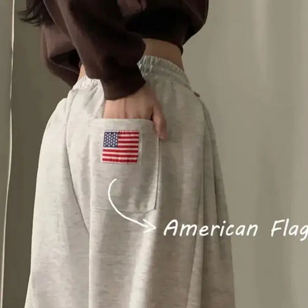 [BUNJANG] American Flag Patch Jogger Pants / 기모 미국 국기 패치 조거 팬츠