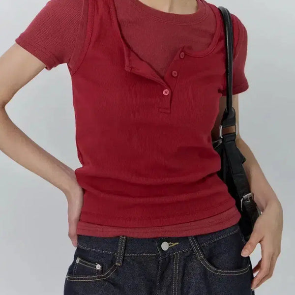 [BUNJANG] Nearwear Henry Neck Sleeveless Red / (새상품 원가 2.5!) 니어웨어 헨리넥 나시 레드