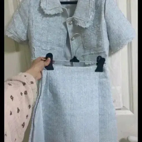 [BUNJANG] Sky Blue Tweed Jacket Skirt Set / 하늘색 트위드 자켓 스커트 세트새거