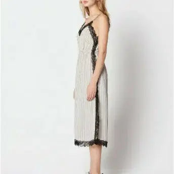 [BUNJANG] Sandro Striped Lace Slip Dress / 44~마른55)산드로 스트라이프 레이스 슬립 원피스