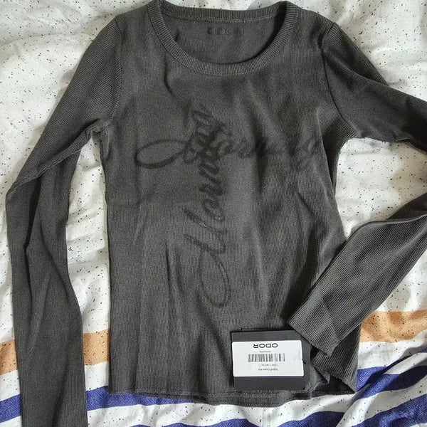 [BUNJANG] ODOR Ribbed Long Sleeve Top Gray / ODOR 오도어 골지 롱슬리브 탑 그레이
