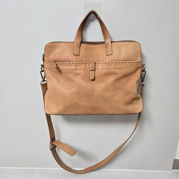 [BUNJANG] Little Farmer Beige Leather Briefcase / 리틀파머 가죽좋은 작은 서류 가방 베이지  남녀공용