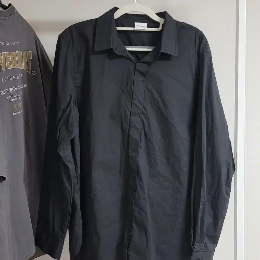 [BUNJANG] Topnote Black Oversized Crinkled Shirt / 탑노트 블랙 오버핏 바스락 셔츠
