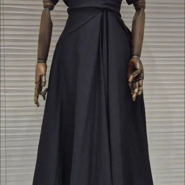 [BUNJANG] Mariring Black Long Dress with Waist Ribbon Detail / 마리링 원피스