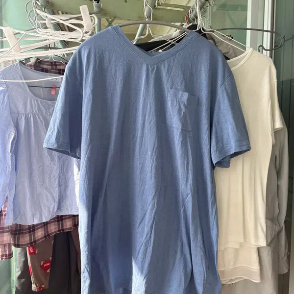 [BUNJANG] Chariot Men's Blue V-Neck Short Sleeve T-Shirt Size 110 / chariot 남성 블루 110 브이넥 반팔티
