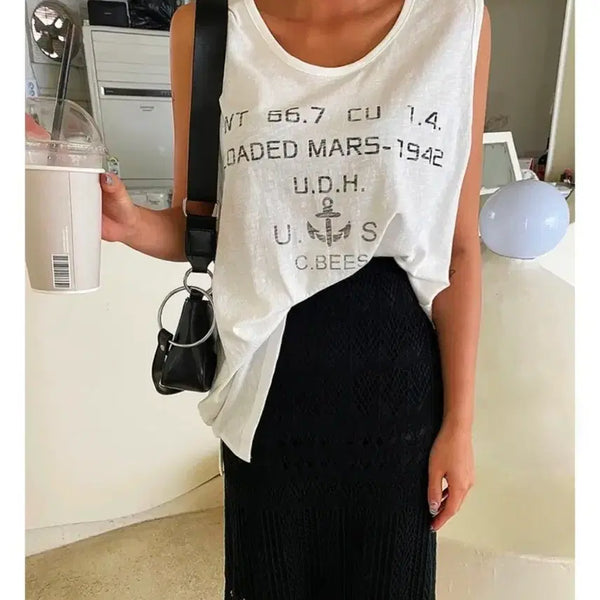[BUNJANG] Lettering Layered Boxy Long Tank Top / # 레터링 레이어드 박시 롱나시