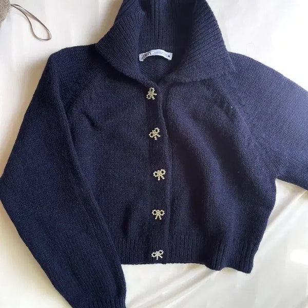 [BUNJANG] Zara Ribbon Button Cardigan Navy / ZARA 리본 단추 버튼 가디건 네이비