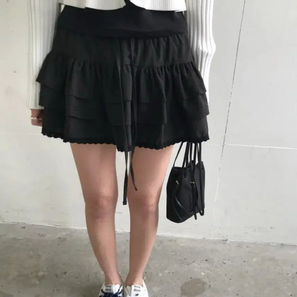 [BUNJANG] We Are Emilia Lace Tiered Mini Skirt Black / 도매택 위아we are에밀리아 레이스 캉캉미니스커트 블랙 타낫르플레인온트